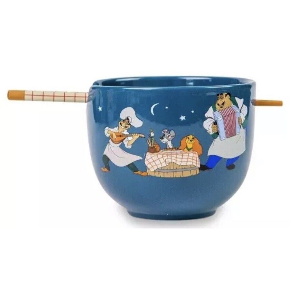 Disney Lady and the Tramp Ceramic Blue Ramen Bowl with Chopsticks 20 OZ - Picture 8 of 9